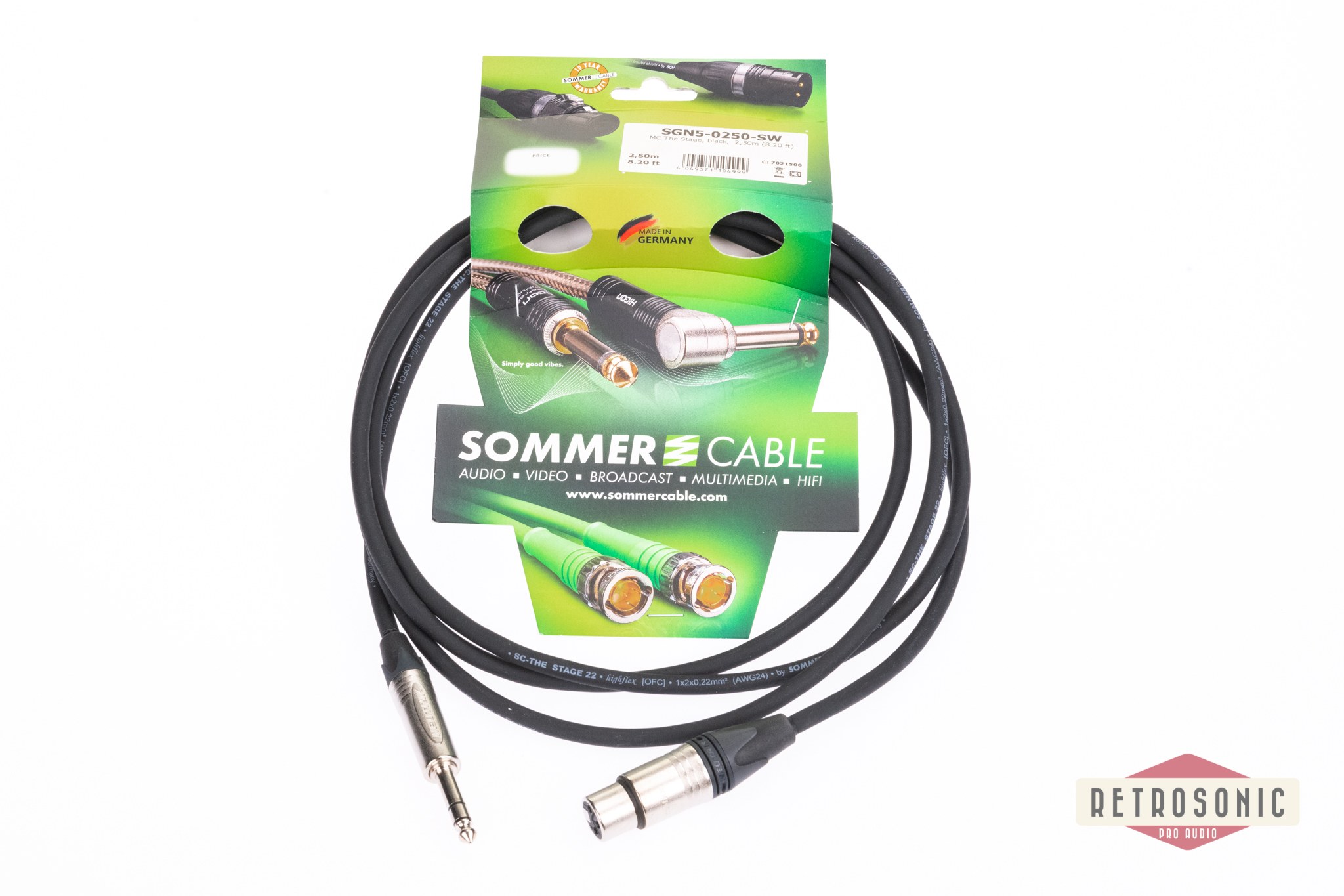 Sommer Microphone Cable Stage 22 Highflex, 2 x 0,22 mm² | XLR-F / jack, NEUTRIK 2.5M, black